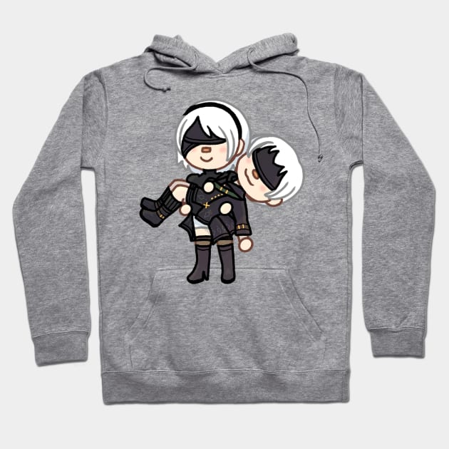 Chibi 2B And 9S Hoodie by Rose Rivers